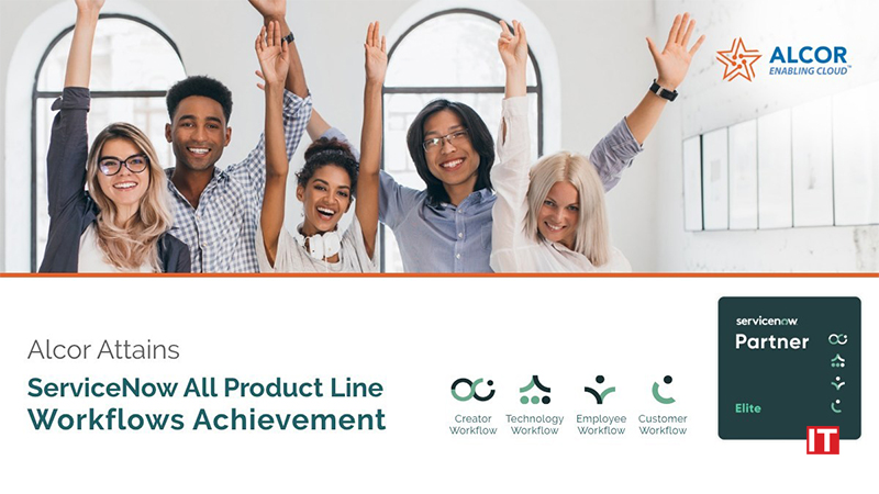 Alcor Attains All Product Line Workflows Achievement on ServiceNow® logo/IT digest