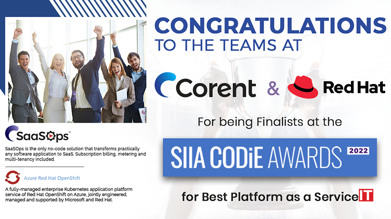 Corent and IBM Red Hat Achieve Finalist Status for “Best Platform as a Service” in the CODiE Awards logo/IT digest
